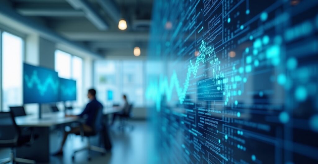 Escritório de contabilidade com painel de dados mostrando o preenchimento de IBS e CBS na nota fiscal eletrônica